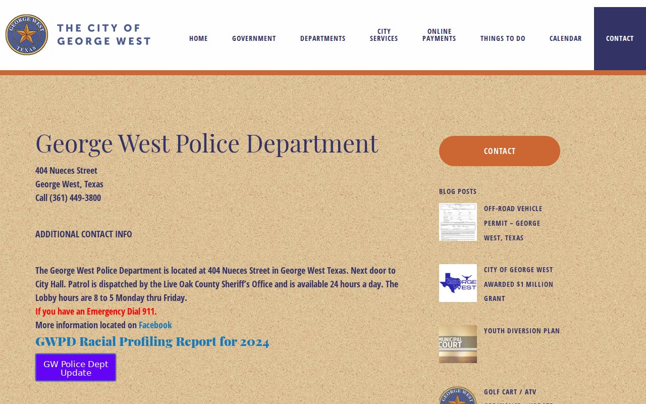 George West warrant service contact at the George West Police Department