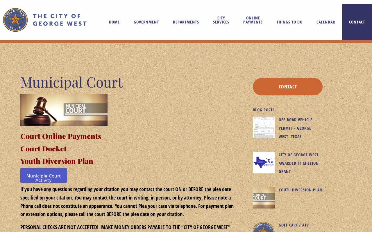 Live Oak County municipal warrant record route at George West Municipal Court