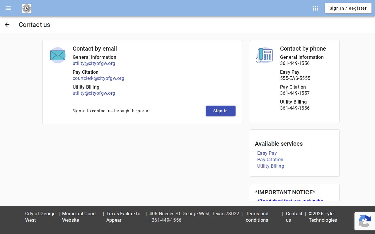 Live Oak County traffic warrant payment processing notice on the George West court portal