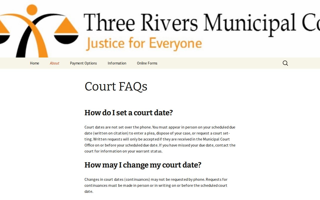Live Oak County bench warrant status instructions from the Three Rivers Municipal Court FAQ