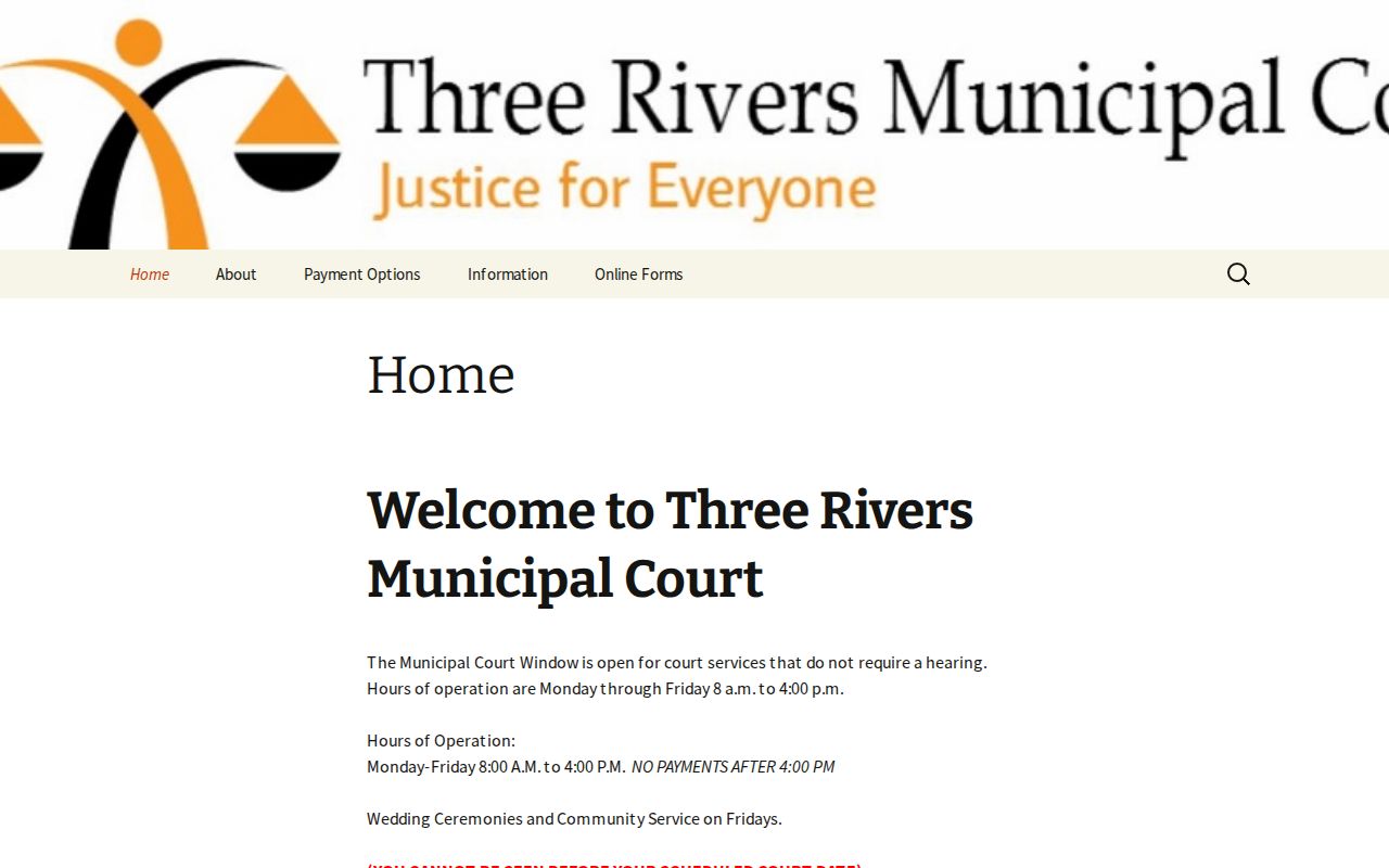 Three Rivers warrant records court contact at the Municipal Court service page