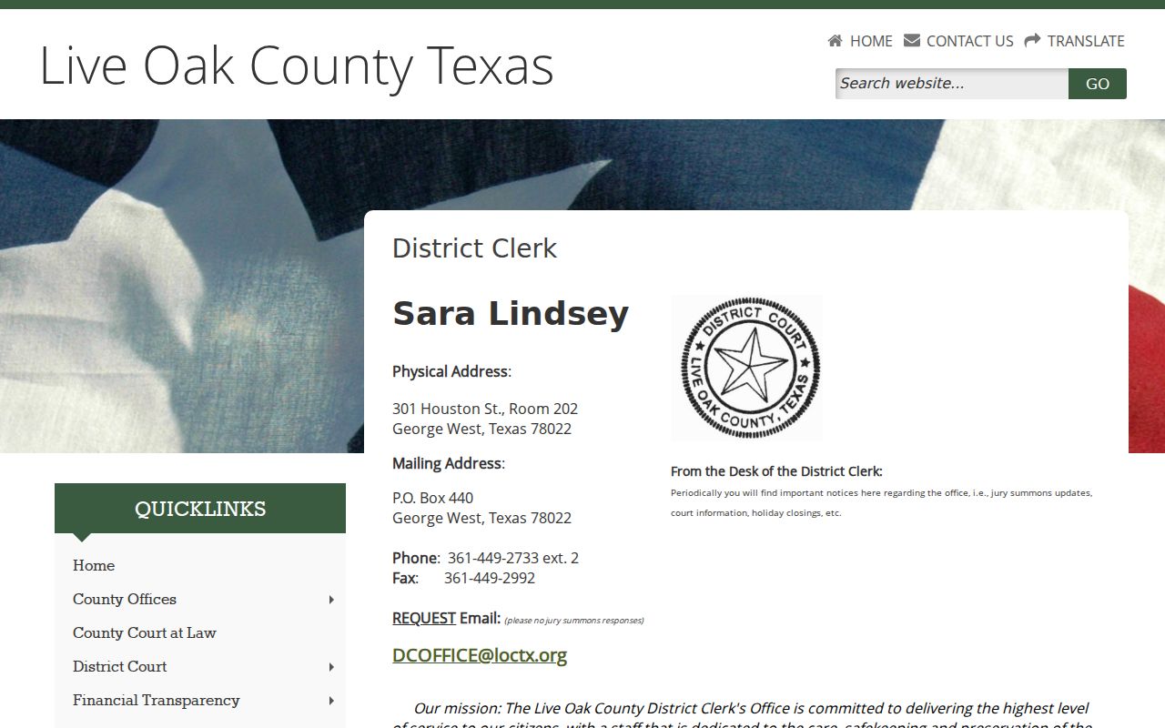 Live Oak County warrant records held by the District Clerk