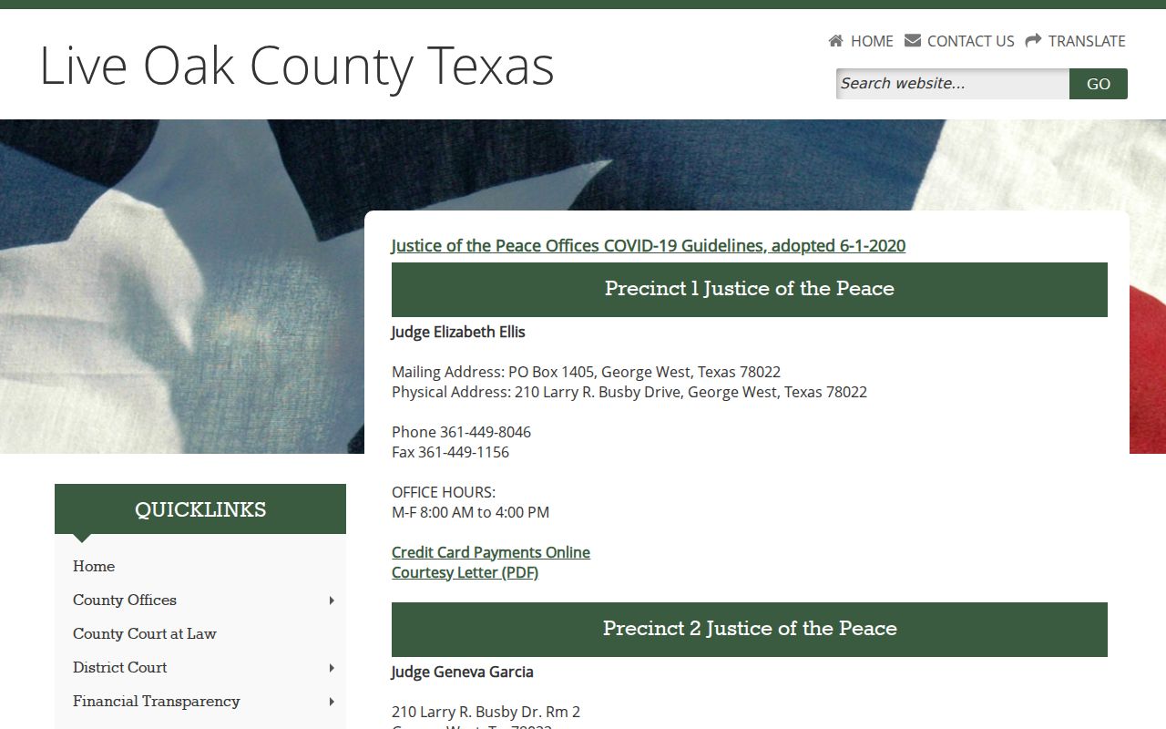 Live Oak County JP warrant records contact list for four precinct courts